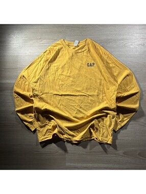 Gap Factory Men's L Long Sleeve Logo T-Shirt Yellow Mustard Gold Tee Cotton Fall